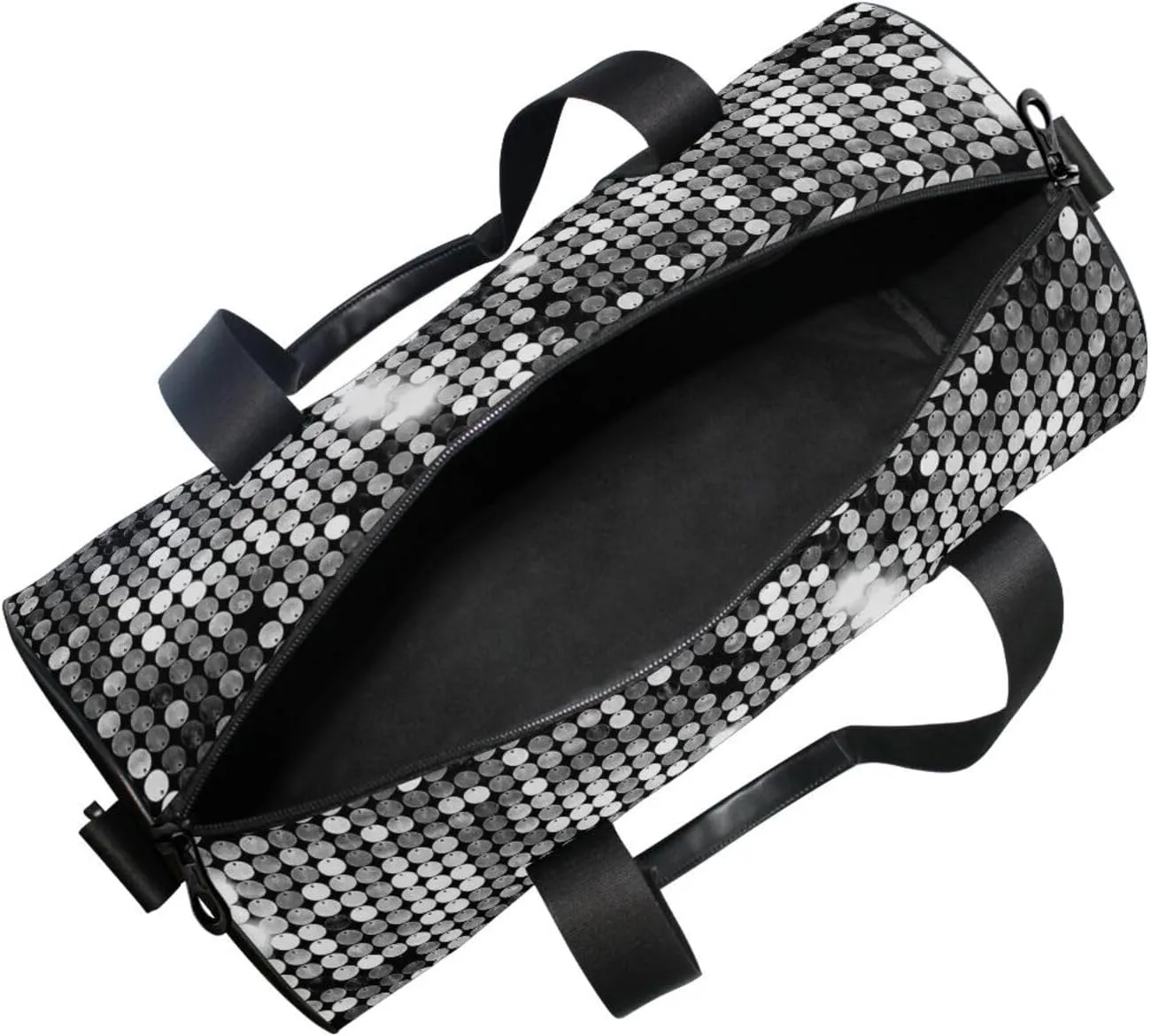 Silver Background Mosaic with White Light Spots Portable Gym Bag, Travel Bag, Luggage bag, Sports Bag, Toiletry Bag with Handles, Detachable Shoulder Strap 17.6 x 9 x 9 inch