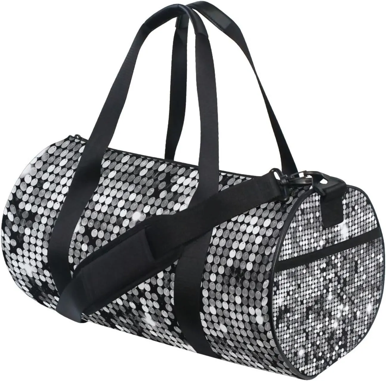Silver Background Mosaic with White Light Spots Portable Gym Bag, Travel Bag, Luggage bag, Sports Bag, Toiletry Bag with Handles, Detachable Shoulder Strap 17.6 x 9 x 9 inch