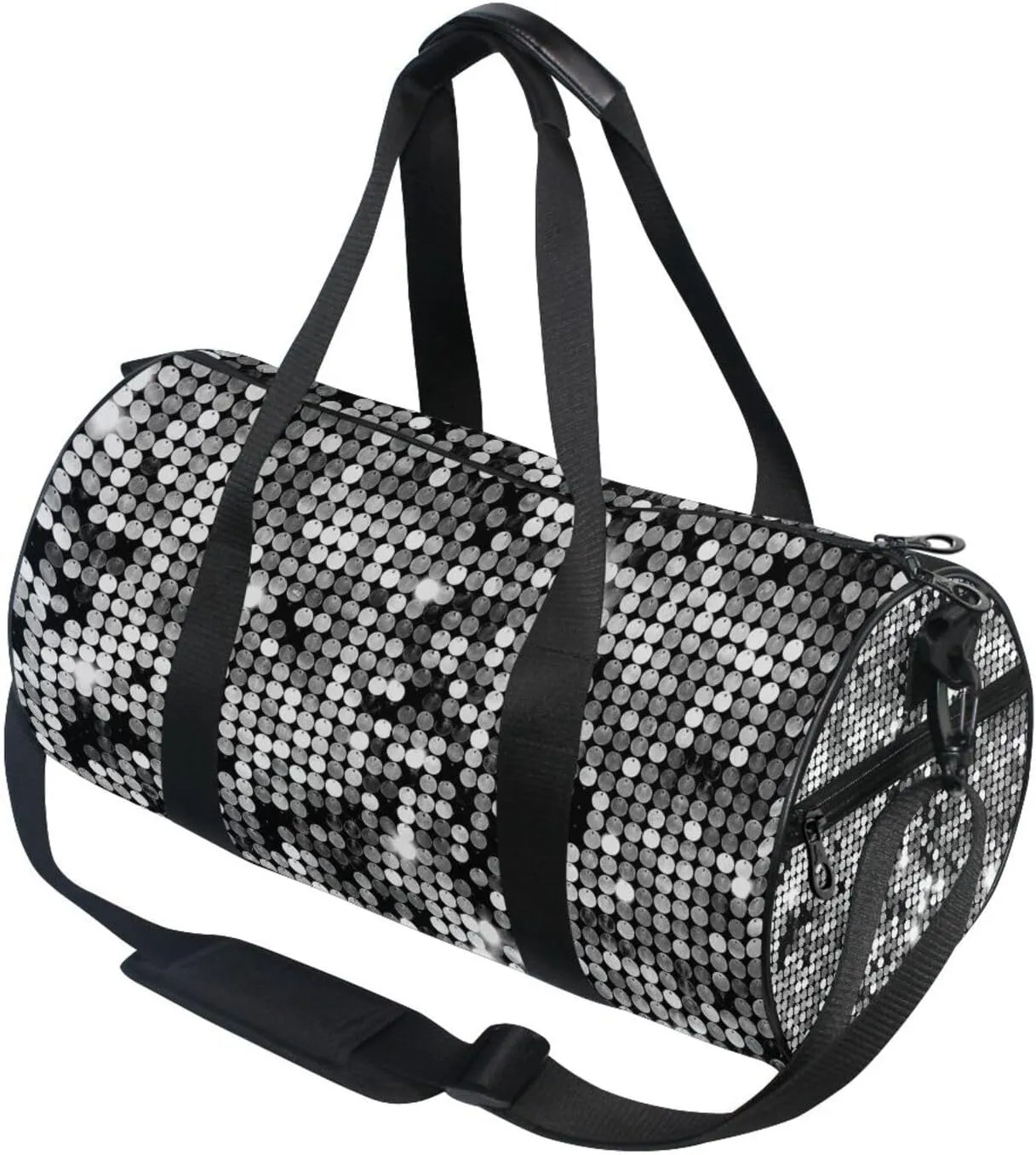 Silver Background Mosaic with White Light Spots Portable Gym Bag, Travel Bag, Luggage bag, Sports Bag, Toiletry Bag with Handles, Detachable Shoulder Strap 17.6 x 9 x 9 inch