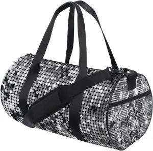 Silver Background Mosaic with White Light Spots Portable Gym Bag, Travel Bag, Luggage bag, Sports Bag, Toiletry Bag with Handles, Detachable Shoulder Strap 17.6 x 9 x 9 inch