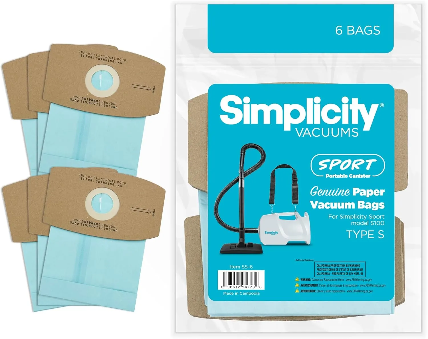 Simplicity Vacuum Bags SS-6 Type S, Sport 6 bags