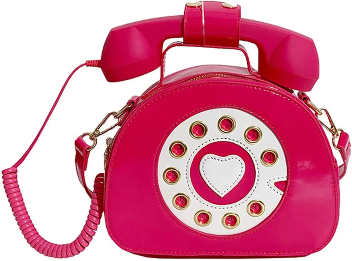 Sister Amy® Vintage-Inspired Crossbody Shoulder Bag – Retro Dial Telephone Design with Movable Microphone