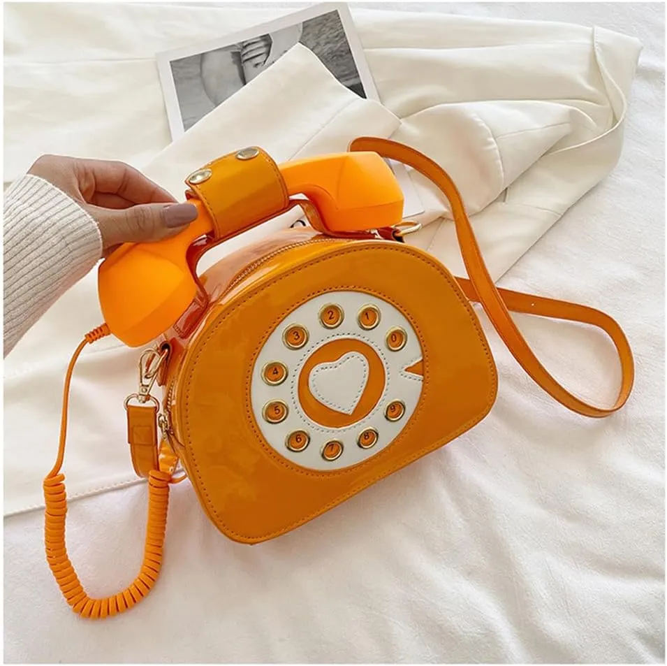 Sister Amy® Vintage-Inspired Crossbody Shoulder Bag – Retro Dial Telephone Design with Movable Microphone