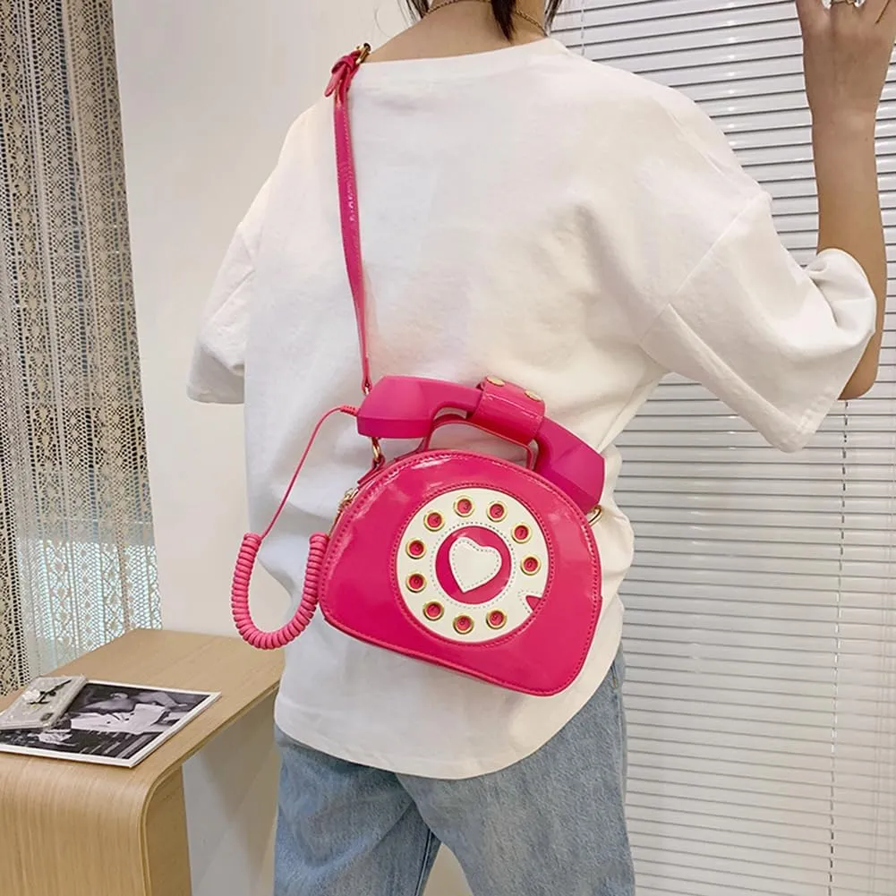 Sister Amy® Vintage-Inspired Crossbody Shoulder Bag – Retro Dial Telephone Design with Movable Microphone