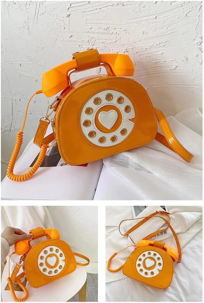 Sister Amy® Vintage-Inspired Crossbody Shoulder Bag – Retro Dial Telephone Design with Movable Microphone
