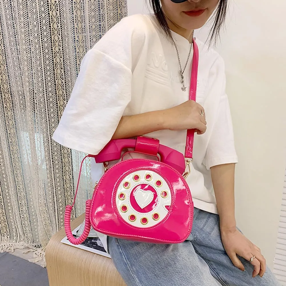 Sister Amy® Vintage-Inspired Crossbody Shoulder Bag – Retro Dial Telephone Design with Movable Microphone