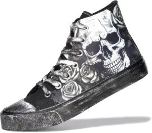 Skull Shoes for Women Fashion Sneaker Men's Black Hand-Painted Graffiti Shoes Punk Cosplay Hip Hop Teen Boys Girls Student Casual Walking Streetwear
