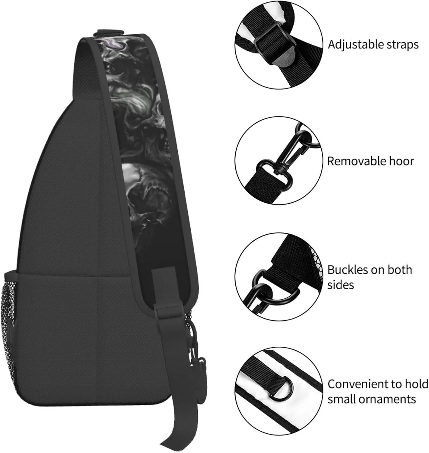Skull Shoulder Bag Men Sling Backpack Daypack Casual Hiking Bag Cool Backpack Bag for Outdoor
