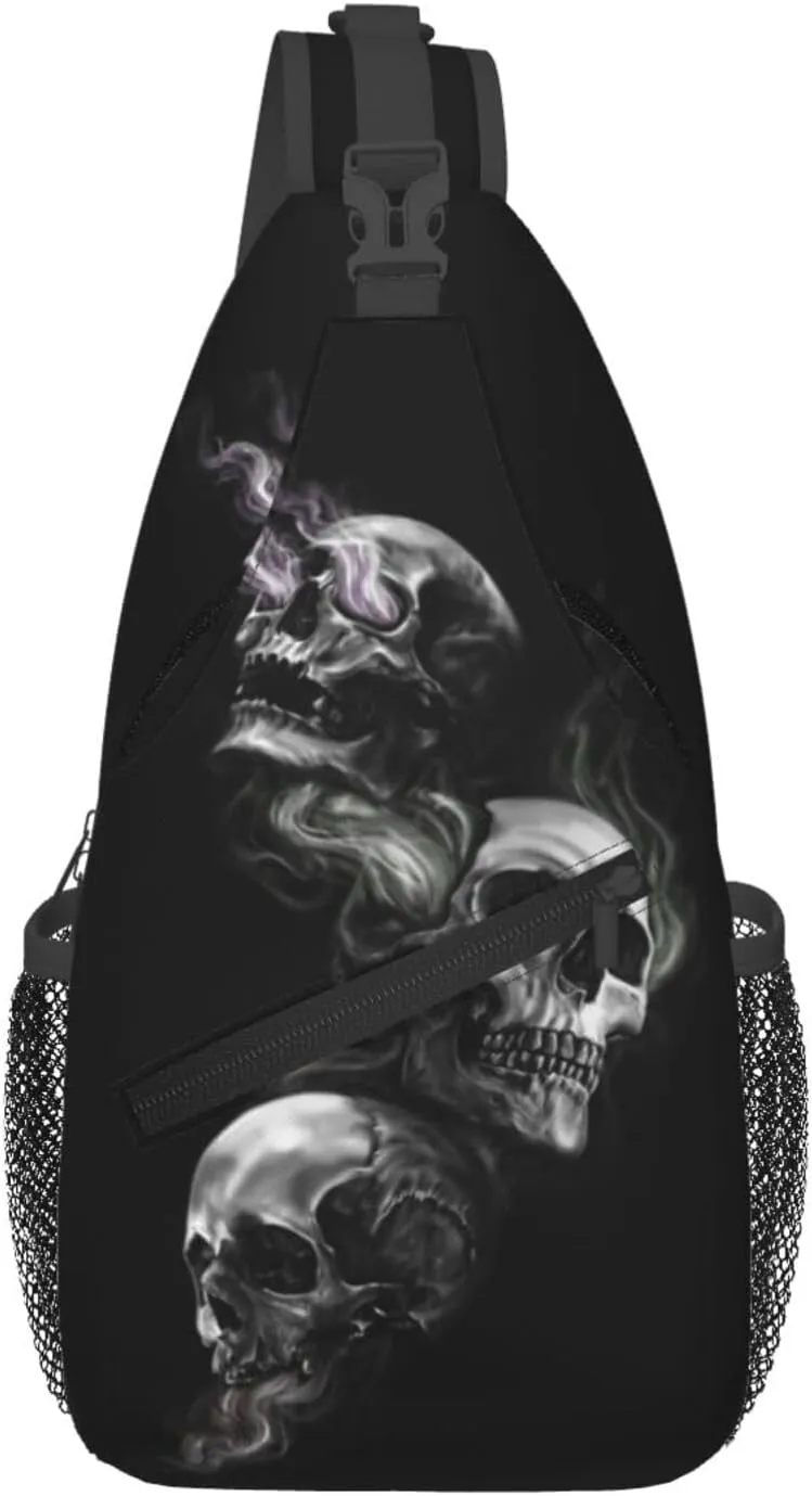 Skull Shoulder Bag Men Sling Backpack Daypack Casual Hiking Bag Cool Backpack Bag for Outdoor