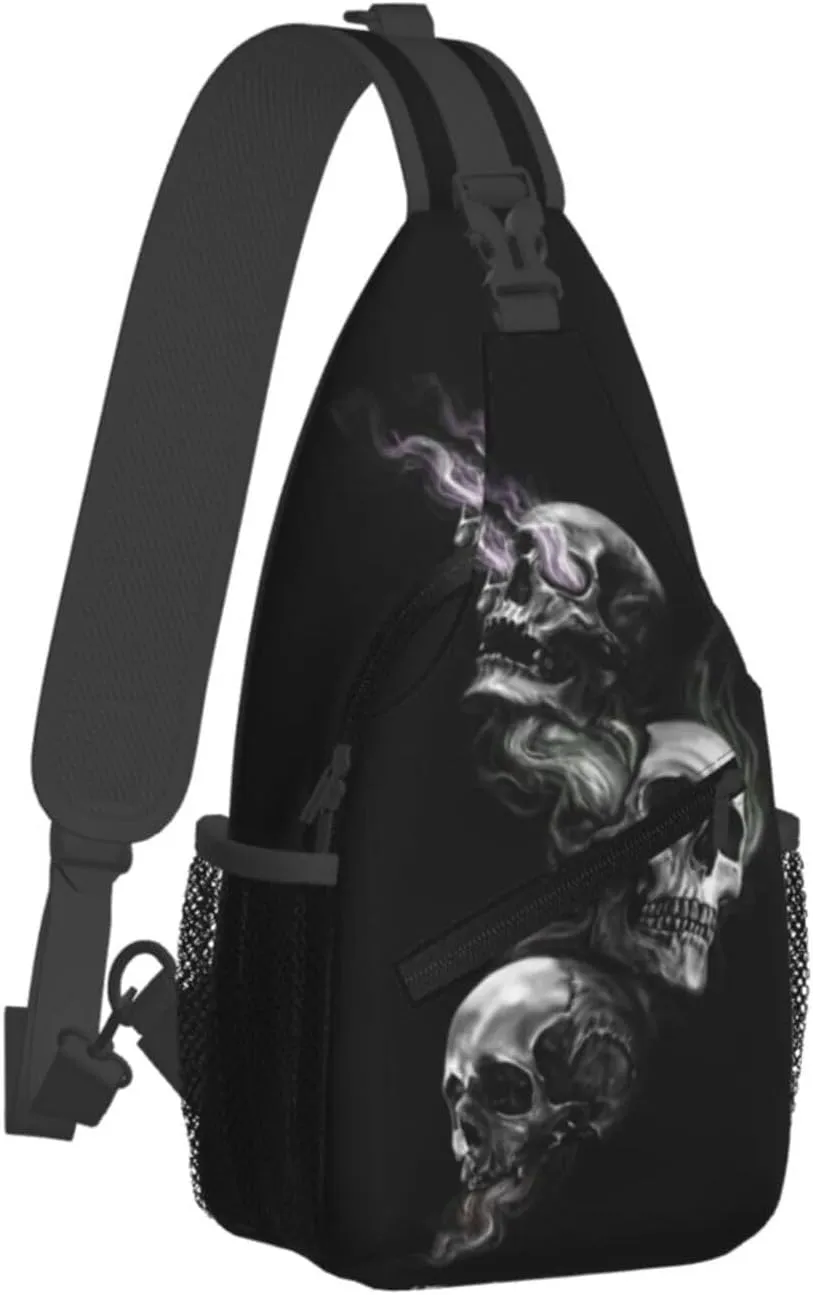 Skull Shoulder Bag Men Sling Backpack Daypack Casual Hiking Bag Cool Backpack Bag for Outdoor