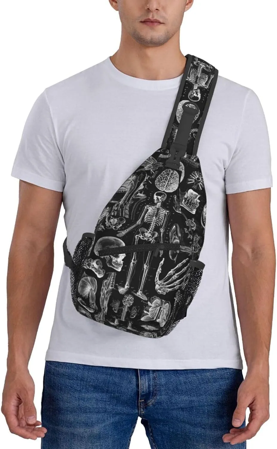Skull Shoulder Bag Men Sling Backpack Daypack Casual Hiking Bag Cool Backpack Bag for Outdoor