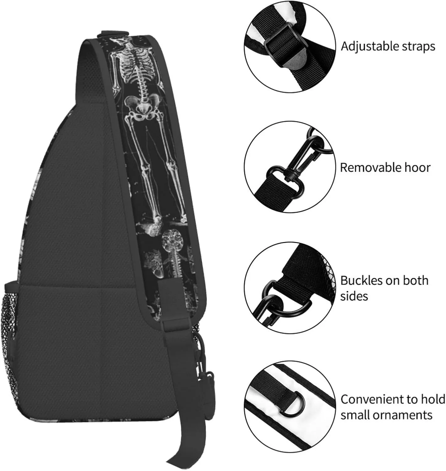 Skull Shoulder Bag Men Sling Backpack Daypack Casual Hiking Bag Cool Backpack Bag for Outdoor