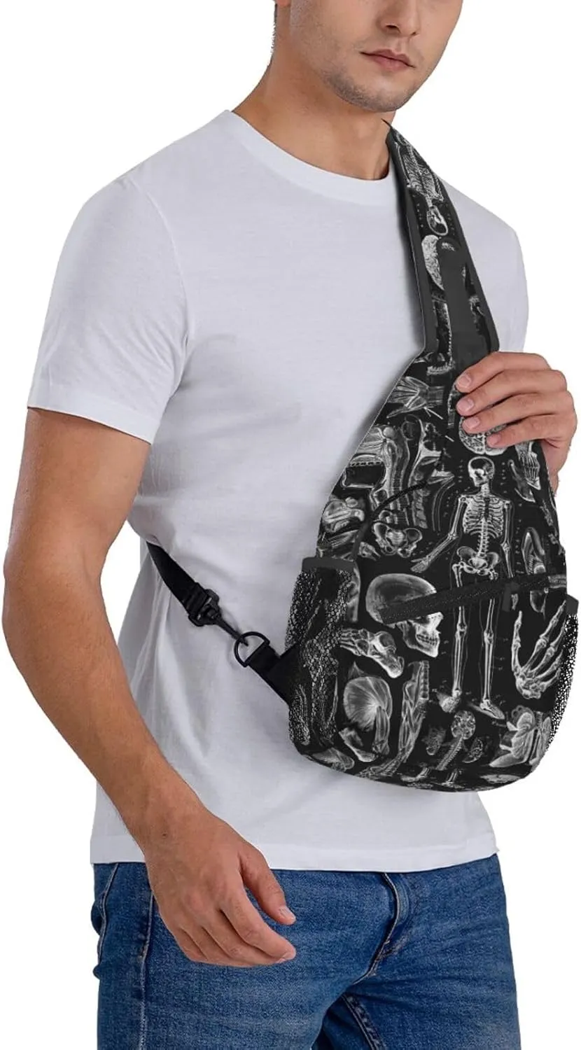 Skull Shoulder Bag Men Sling Backpack Daypack Casual Hiking Bag Cool Backpack Bag for Outdoor