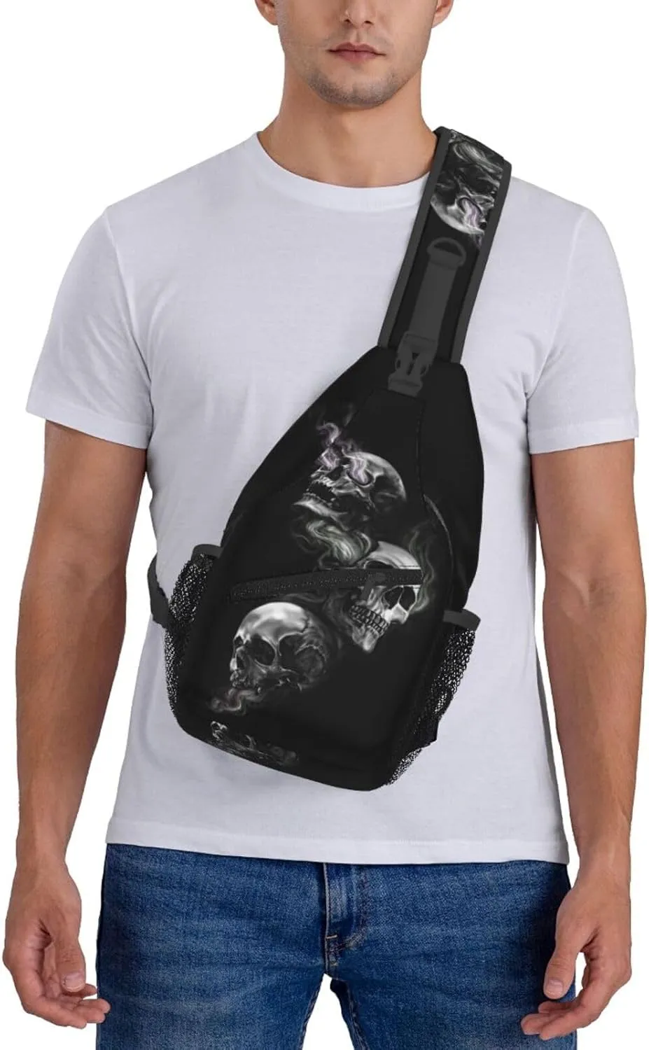 Skull Shoulder Bag Men Sling Backpack Daypack Casual Hiking Bag Cool Backpack Bag for Outdoor