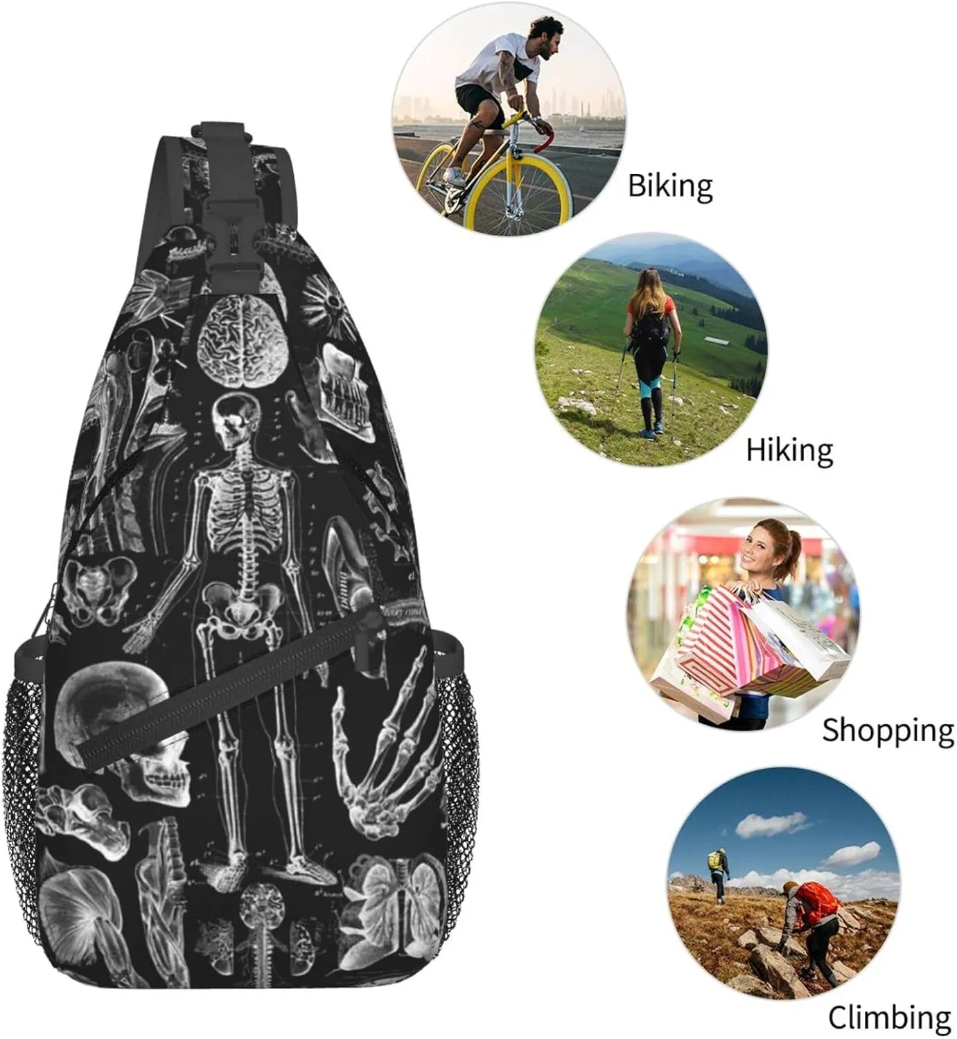Skull Shoulder Bag Men Sling Backpack Daypack Casual Hiking Bag Cool Backpack Bag for Outdoor