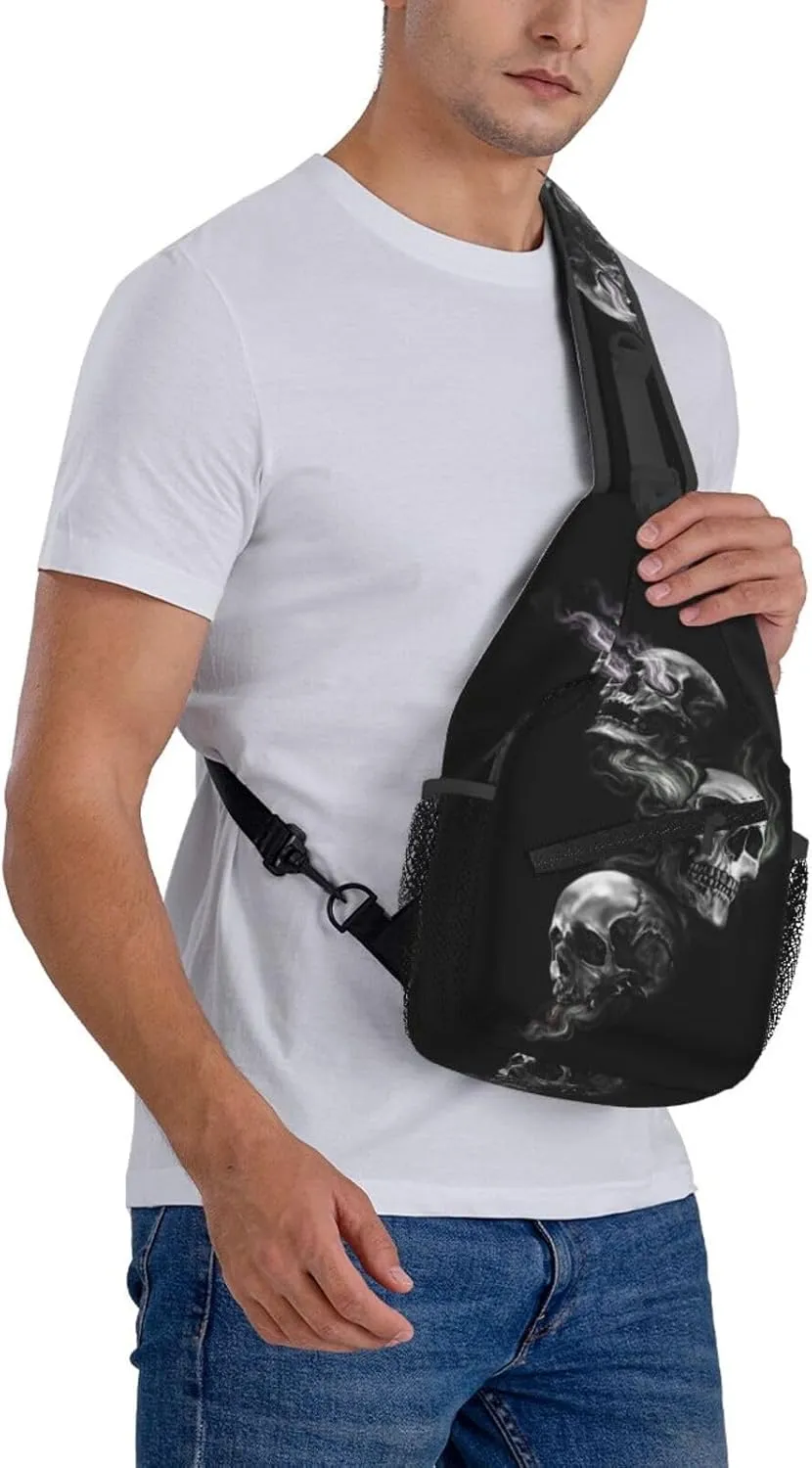 Skull Shoulder Bag Men Sling Backpack Daypack Casual Hiking Bag Cool Backpack Bag for Outdoor