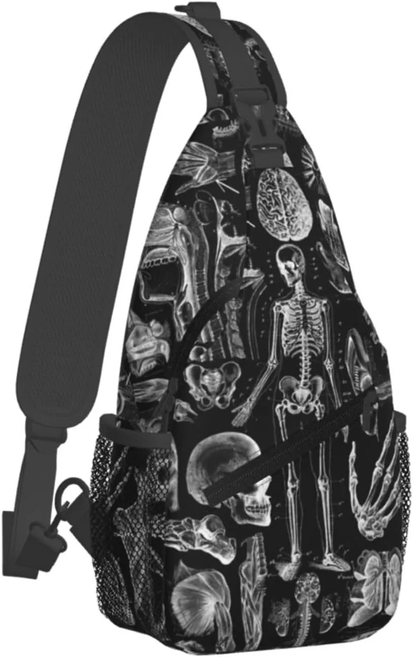 Skull Shoulder Bag Men Sling Backpack Daypack Casual Hiking Bag Cool Backpack Bag for Outdoor