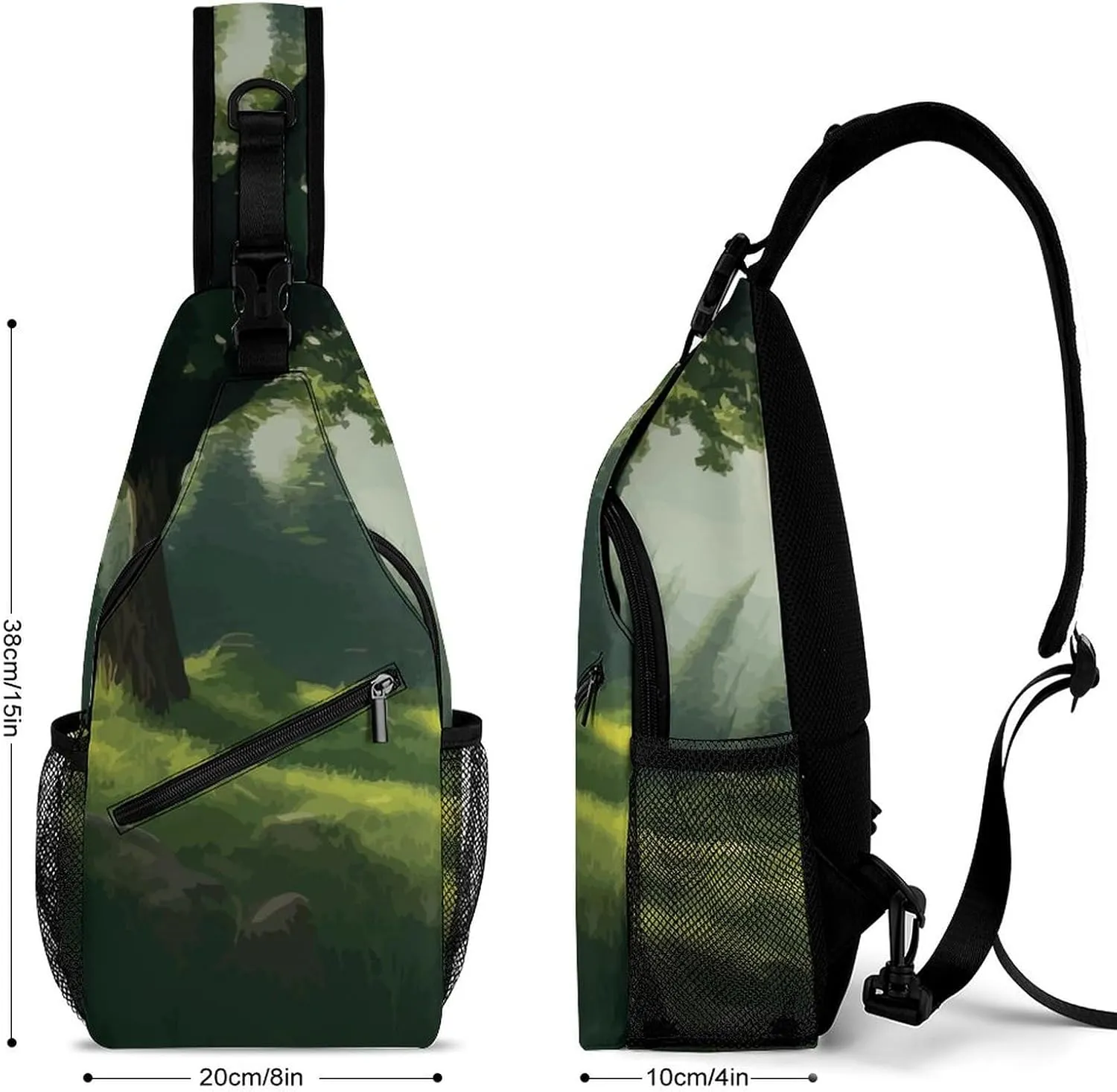 Sling Bag Landscape Fog Forest Crossbody Shoulder Backpack Mountain Natural Adjustable Lightweight Travel Hiking Chest Bag for Men Women