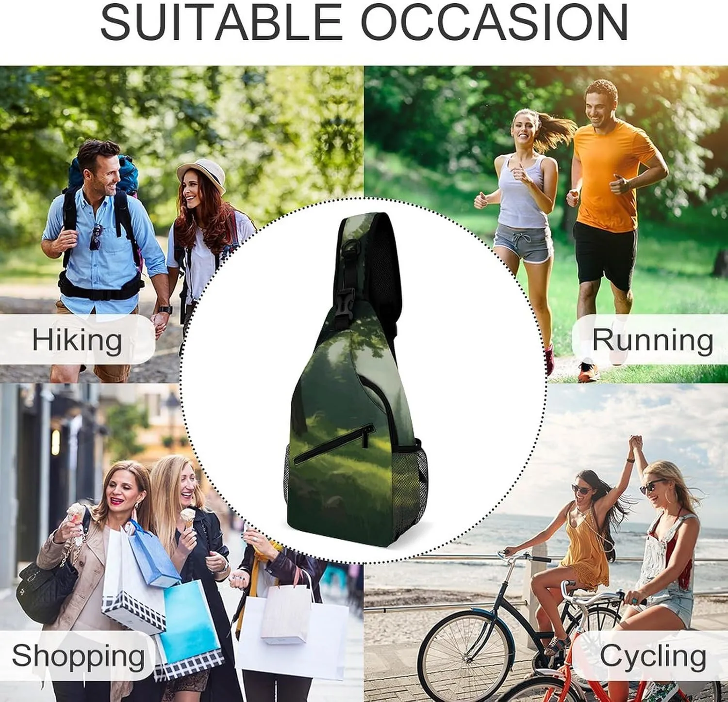 Sling Bag Landscape Fog Forest Crossbody Shoulder Backpack Mountain Natural Adjustable Lightweight Travel Hiking Chest Bag for Men Women