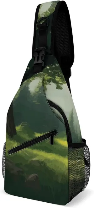 Sling Bag Landscape Fog Forest Crossbody Shoulder Backpack Mountain Natural Adjustable Lightweight Travel Hiking Chest Bag for Men Women