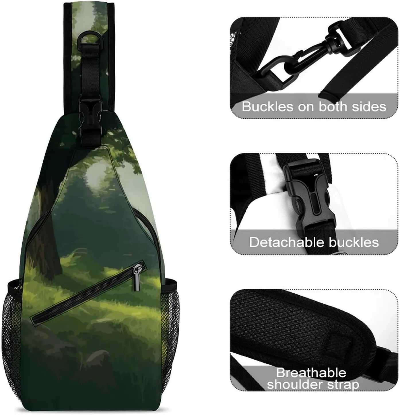 Sling Bag Landscape Fog Forest Crossbody Shoulder Backpack Mountain Natural Adjustable Lightweight Travel Hiking Chest Bag for Men Women