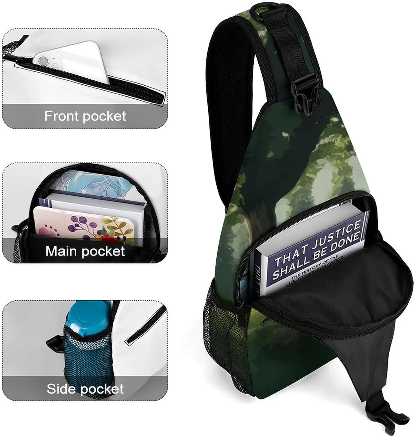 Sling Bag Landscape Fog Forest Crossbody Shoulder Backpack Mountain Natural Adjustable Lightweight Travel Hiking Chest Bag for Men Women