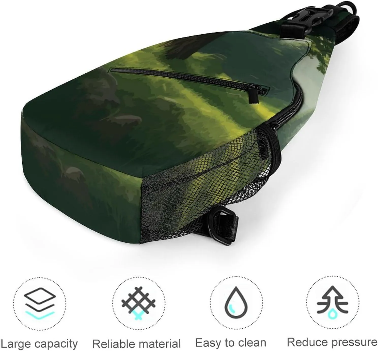 Sling Bag Landscape Fog Forest Crossbody Shoulder Backpack Mountain Natural Adjustable Lightweight Travel Hiking Chest Bag for Men Women