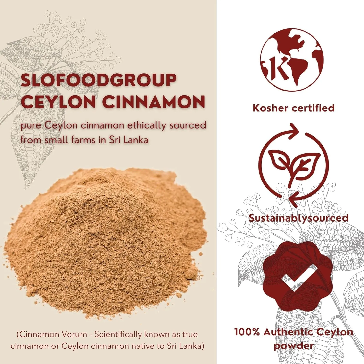 Slofoodgroup Ceylon Cinnamon Powder- Premium Quality Cinnamon Powder from Sri Lanka (16 oz Ceylon Cinnamon Powder 1 LB)