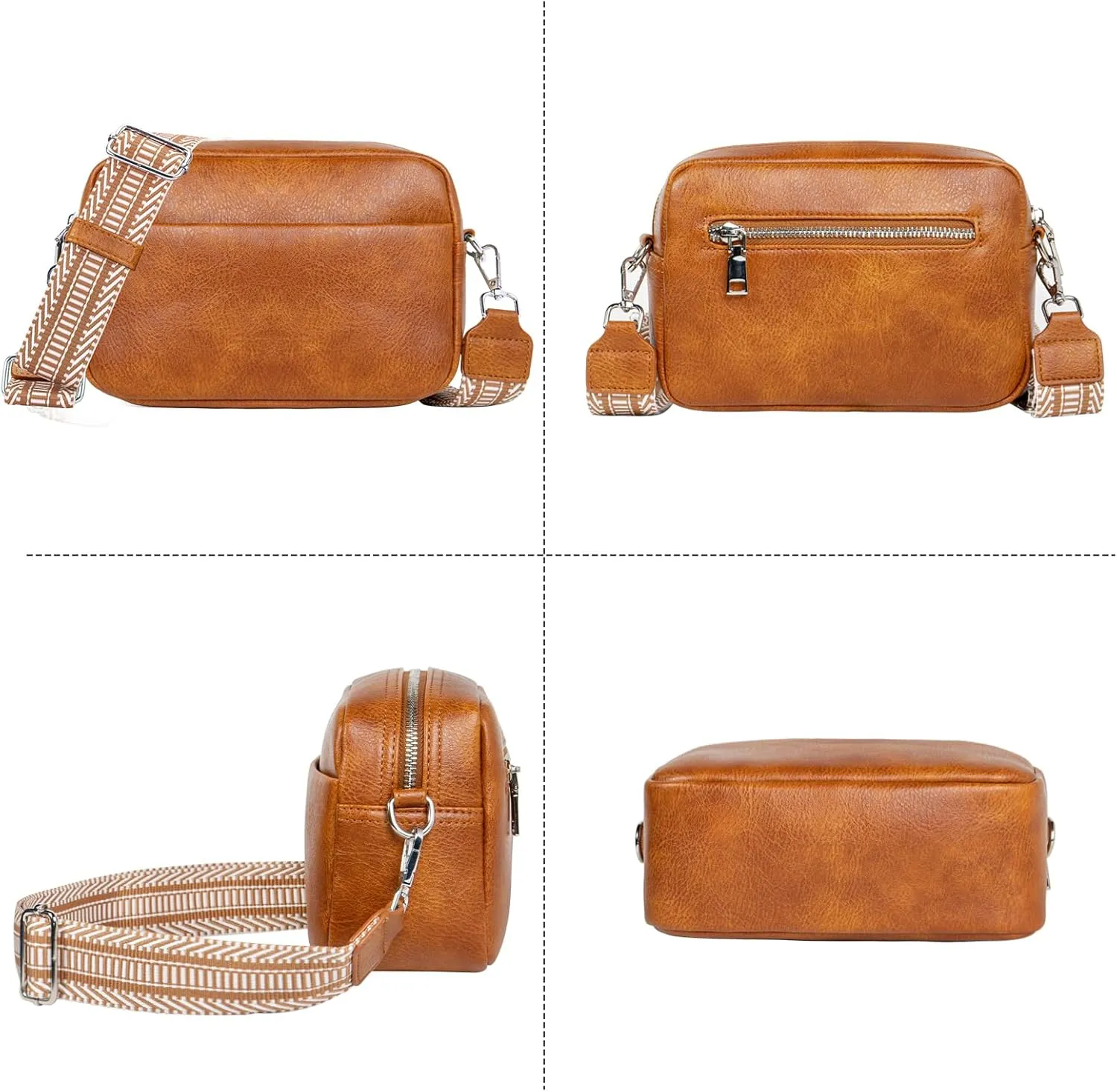 Small Crossbody Bag with Wide Guitar Strap Camera Purse Shoulder Handbag Satchel