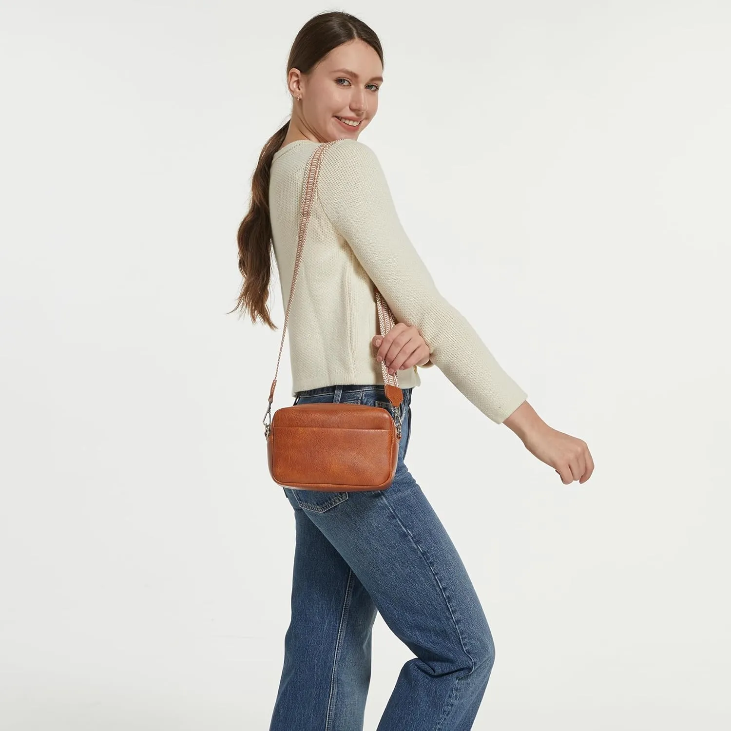 Small Crossbody Bag with Wide Guitar Strap Camera Purse Shoulder Handbag Satchel