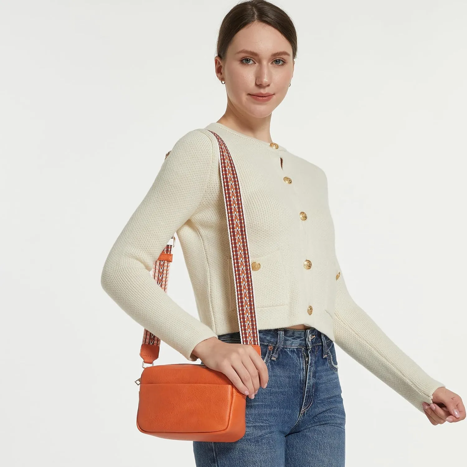 Small Crossbody Bag with Wide Guitar Strap Camera Purse Shoulder Handbag Satchel