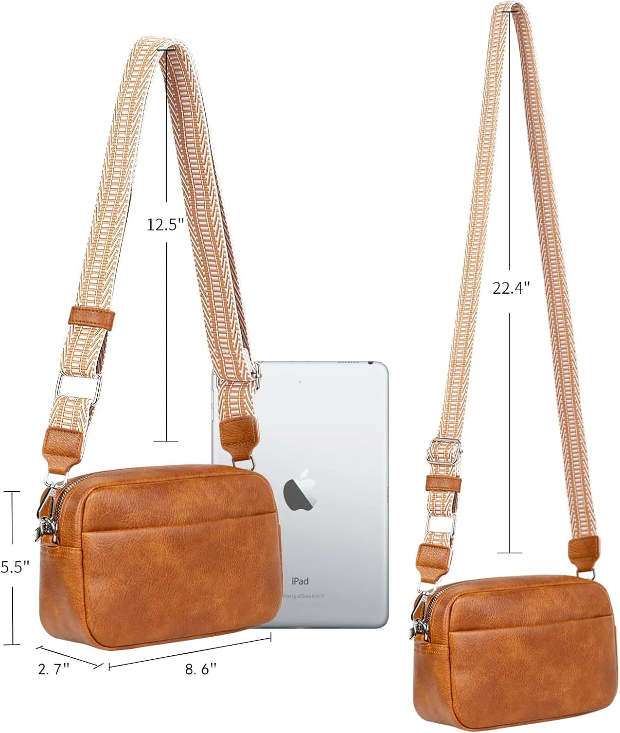 Small Crossbody Bag with Wide Guitar Strap Camera Purse Shoulder Handbag Satchel