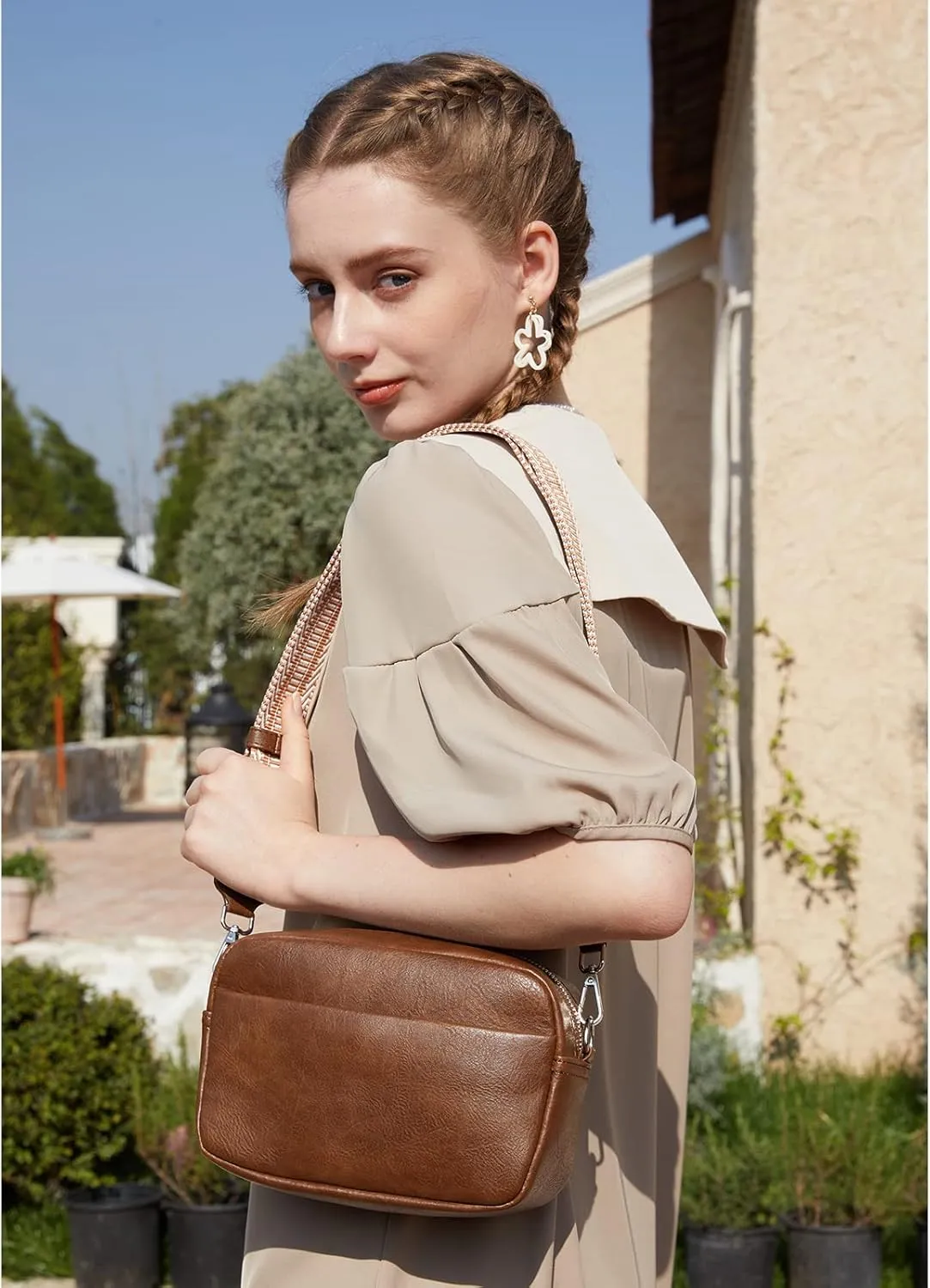 Small Crossbody Bag with Wide Guitar Strap Camera Purse Shoulder Handbag Satchel
