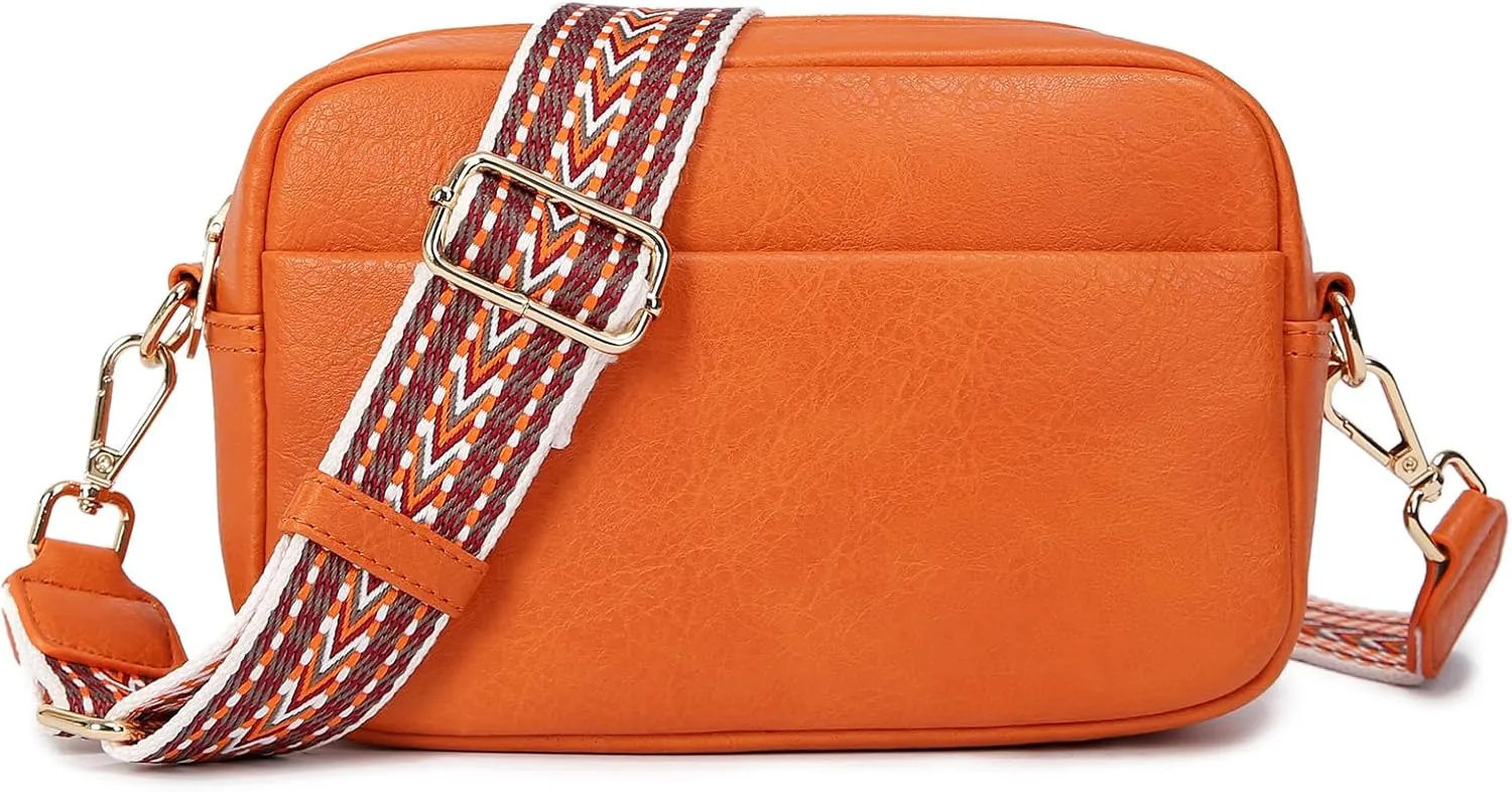 Small Crossbody Bag with Wide Guitar Strap Camera Purse Shoulder Handbag Satchel