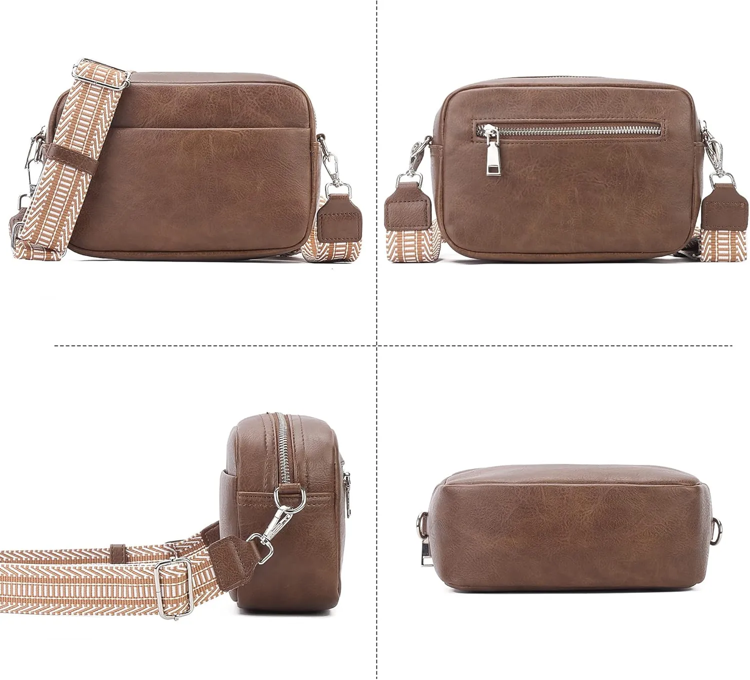 Small Crossbody Bag with Wide Guitar Strap Camera Purse Shoulder Handbag Satchel