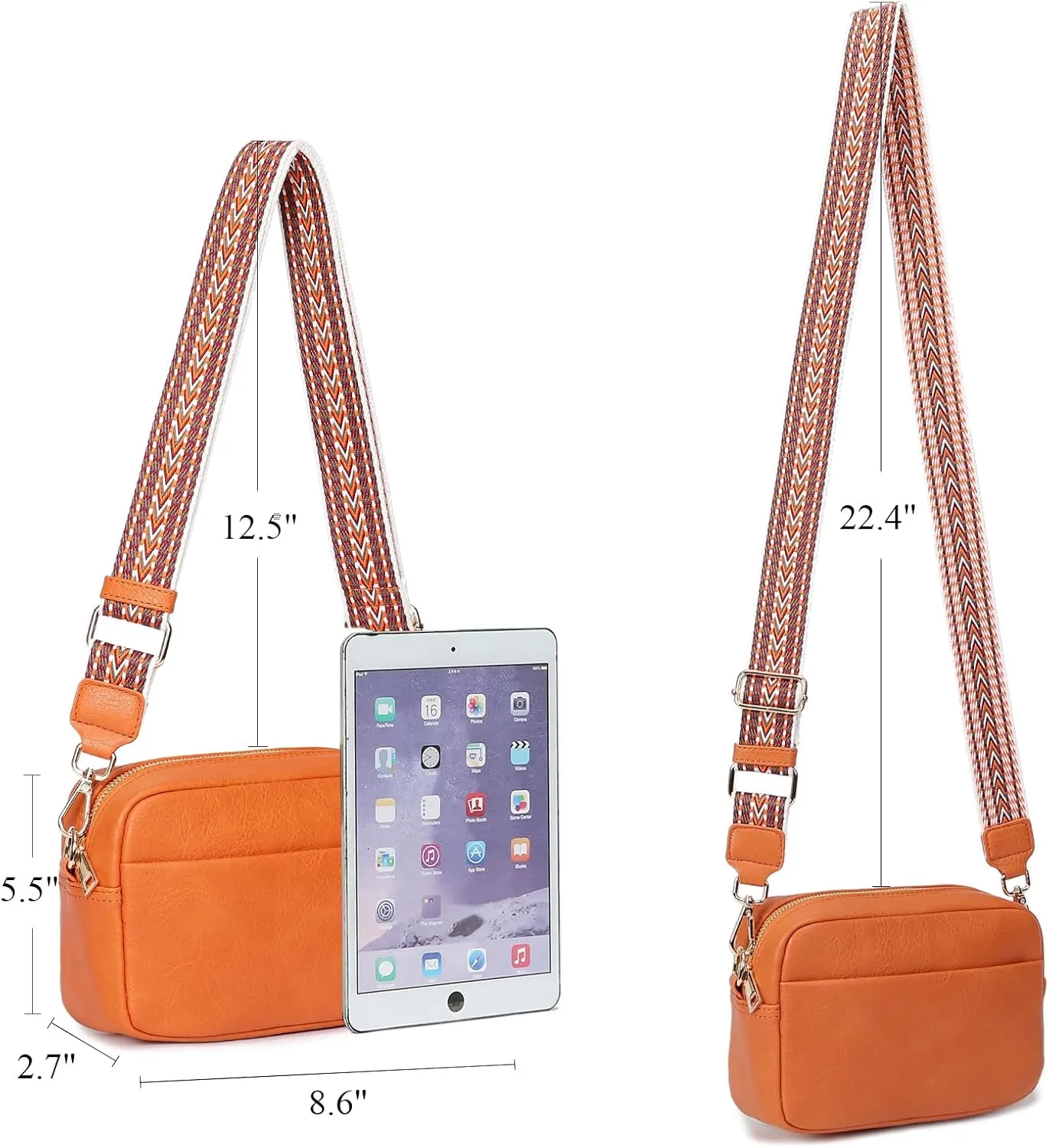 Small Crossbody Bag with Wide Guitar Strap Camera Purse Shoulder Handbag Satchel