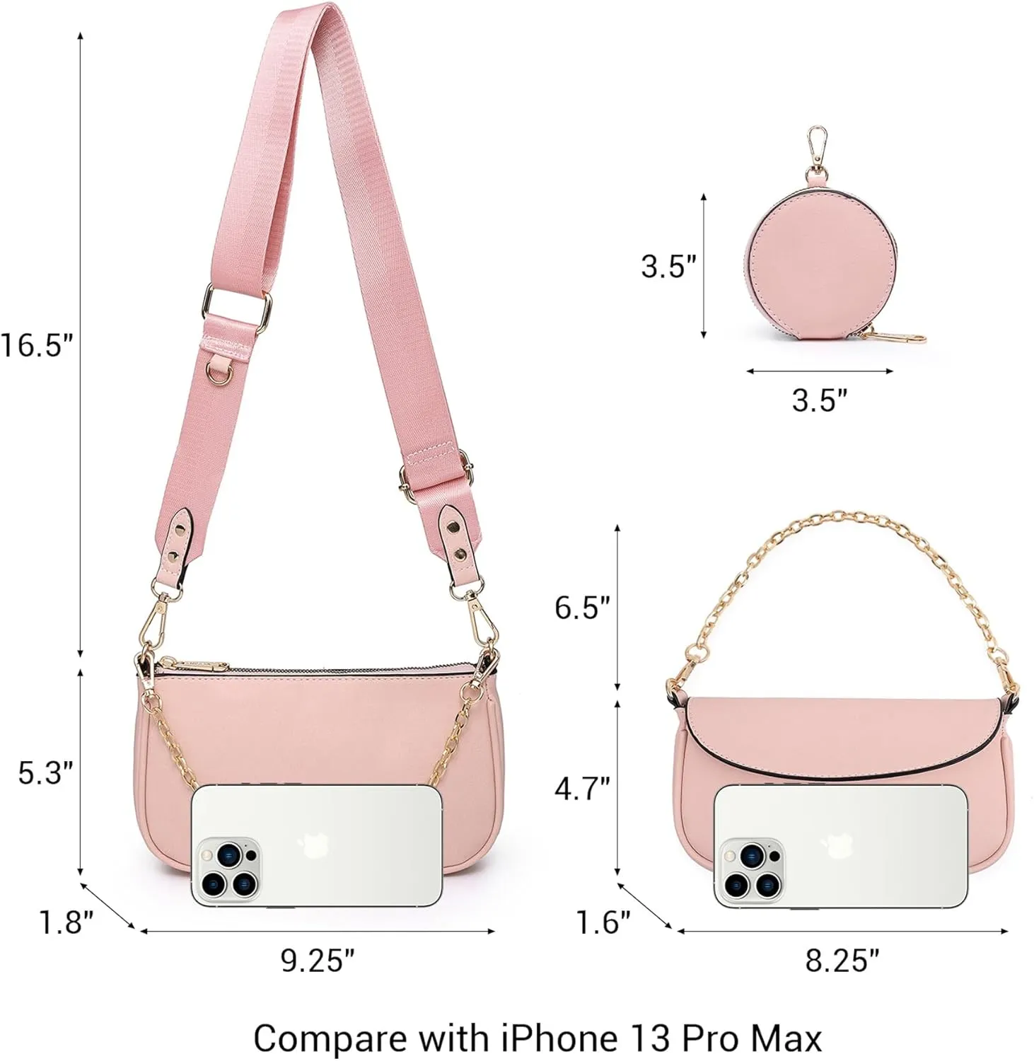 Small Crossbody Bags for Women with Coin Purse Multi Pochette PU Leather Designer Shoulder Handbag 3pcs Set