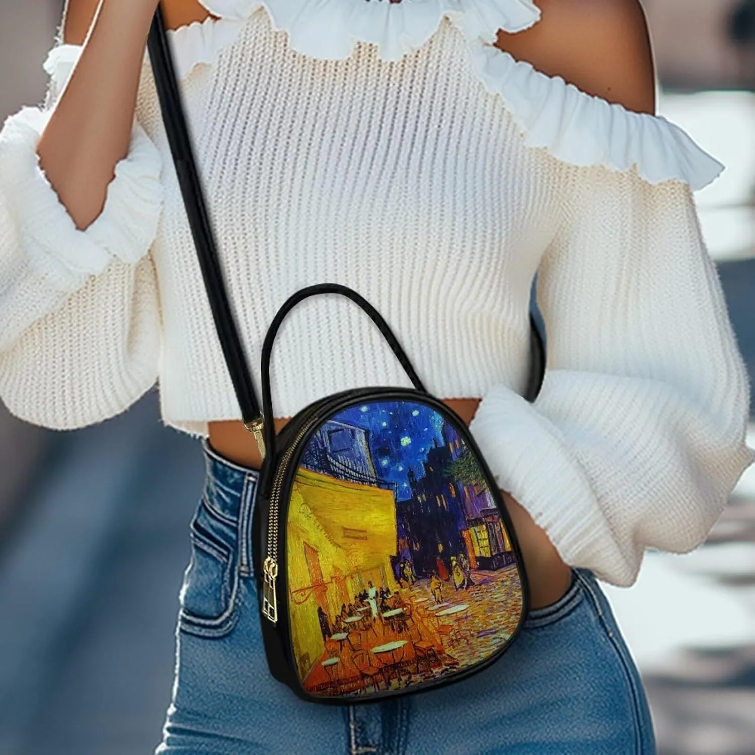 Small Crossbody Purse Bag for Women Travel, Van Gogh Monet Sling Handbag PU Leather Phone Holder for Art Lover