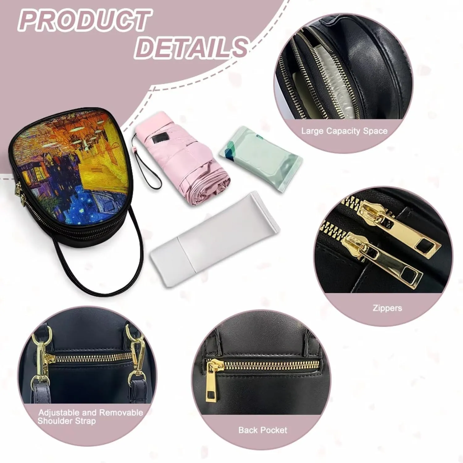 Small Crossbody Purse Bag for Women Travel, Van Gogh Monet Sling Handbag PU Leather Phone Holder for Art Lover