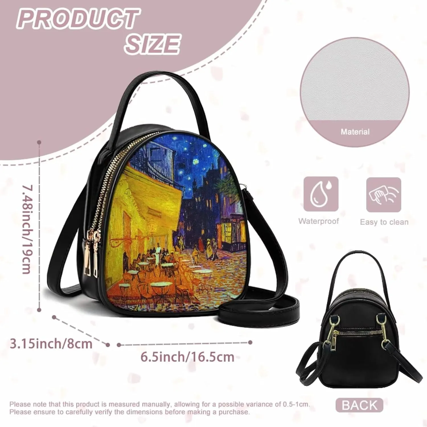 Small Crossbody Purse Bag for Women Travel, Van Gogh Monet Sling Handbag PU Leather Phone Holder for Art Lover
