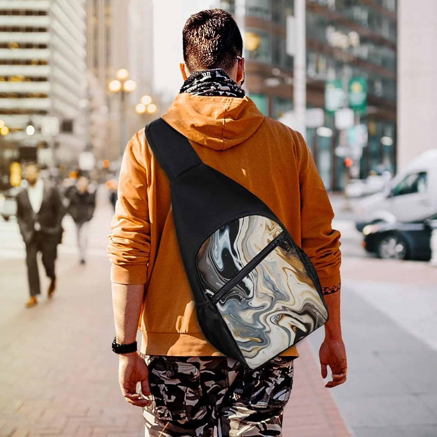 Small Sling Chest Bag Crossbody Bag for Men Women,Abstract Marble Ink Texture Lightweight Gym Daypack for Travel Cycling Hiking