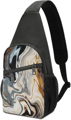 Small Sling Chest Bag Crossbody Bag for Men Women,Abstract Marble Ink Texture Lightweight Gym Daypack for Travel Cycling Hiking