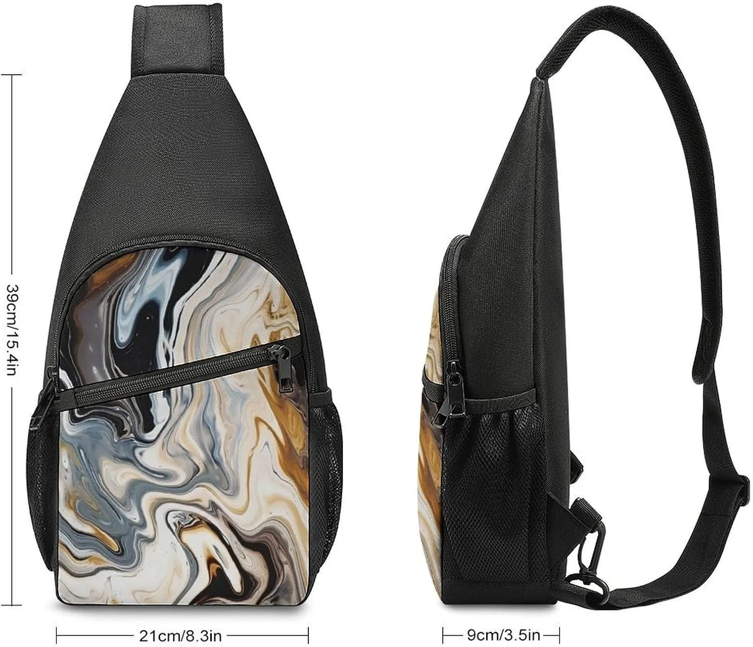 Small Sling Chest Bag Crossbody Bag for Men Women,Abstract Marble Ink Texture Lightweight Gym Daypack for Travel Cycling Hiking