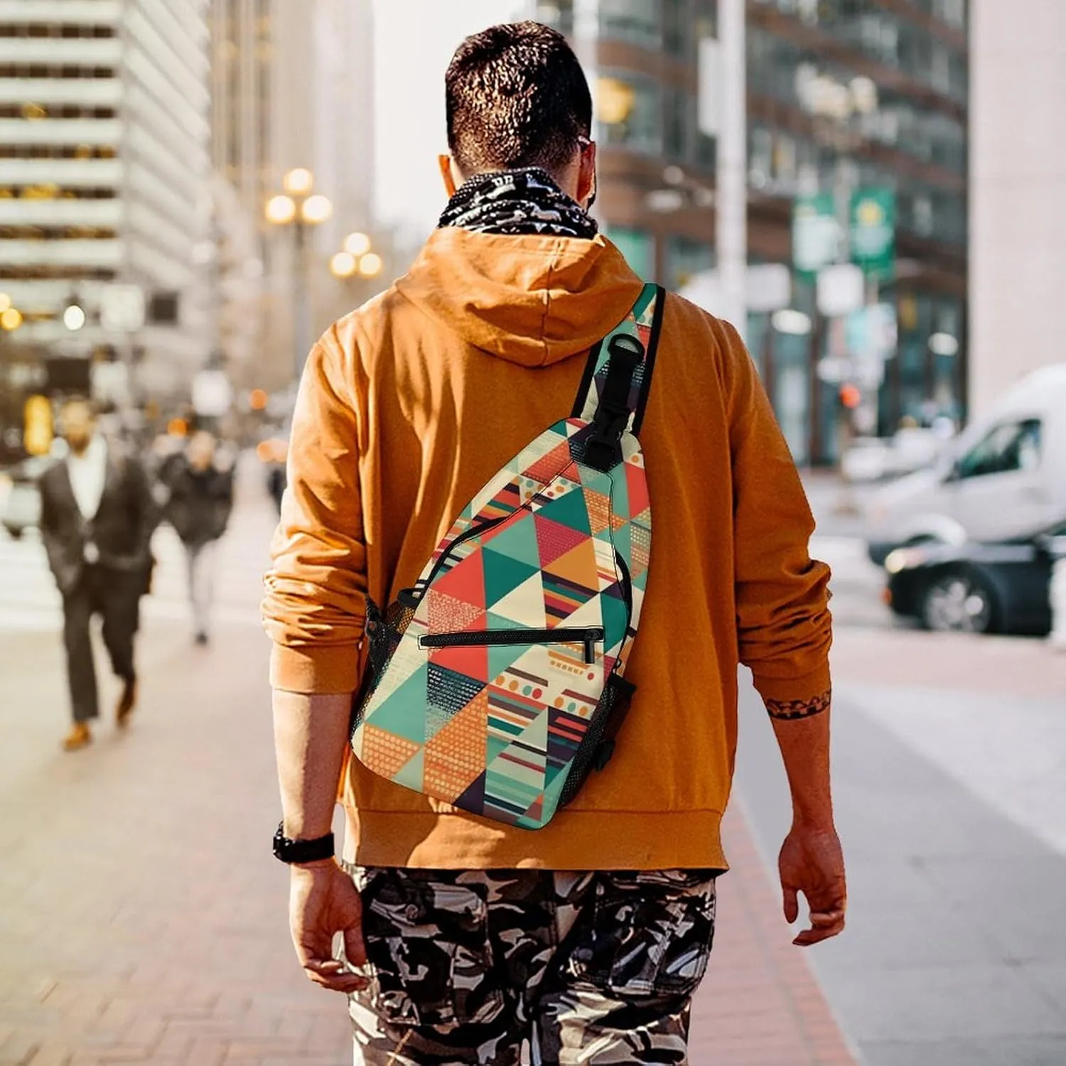 Small Sling Chest Bag Crossbody Bag for Men Women,Bright Colors And Stripes Lightweight Gym Daypack for Travel Cycling Hiking