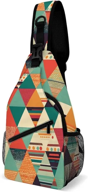 Small Sling Chest Bag Crossbody Bag for Men Women,Bright Colors And Stripes Lightweight Gym Daypack for Travel Cycling Hiking