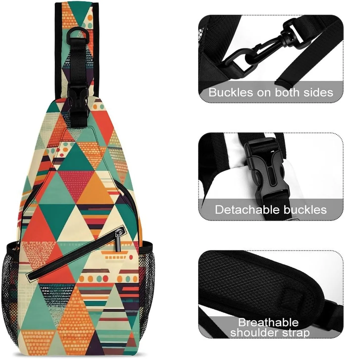 Small Sling Chest Bag Crossbody Bag for Men Women,Bright Colors And Stripes Lightweight Gym Daypack for Travel Cycling Hiking