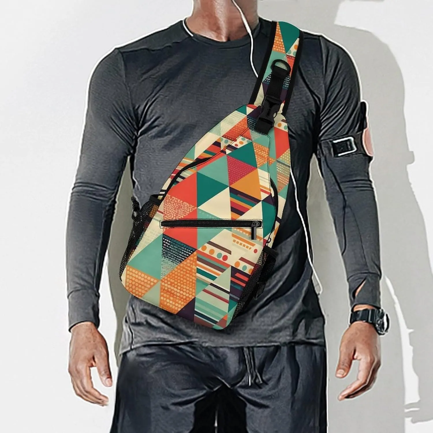 Small Sling Chest Bag Crossbody Bag for Men Women,Bright Colors And Stripes Lightweight Gym Daypack for Travel Cycling Hiking