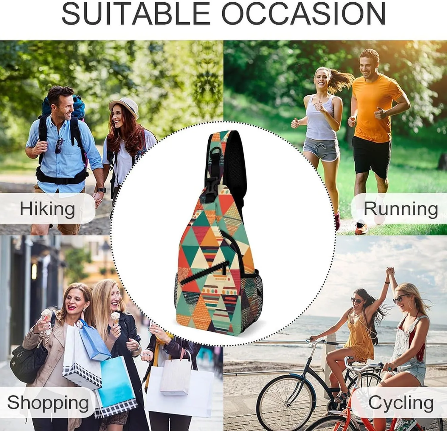 Small Sling Chest Bag Crossbody Bag for Men Women,Bright Colors And Stripes Lightweight Gym Daypack for Travel Cycling Hiking