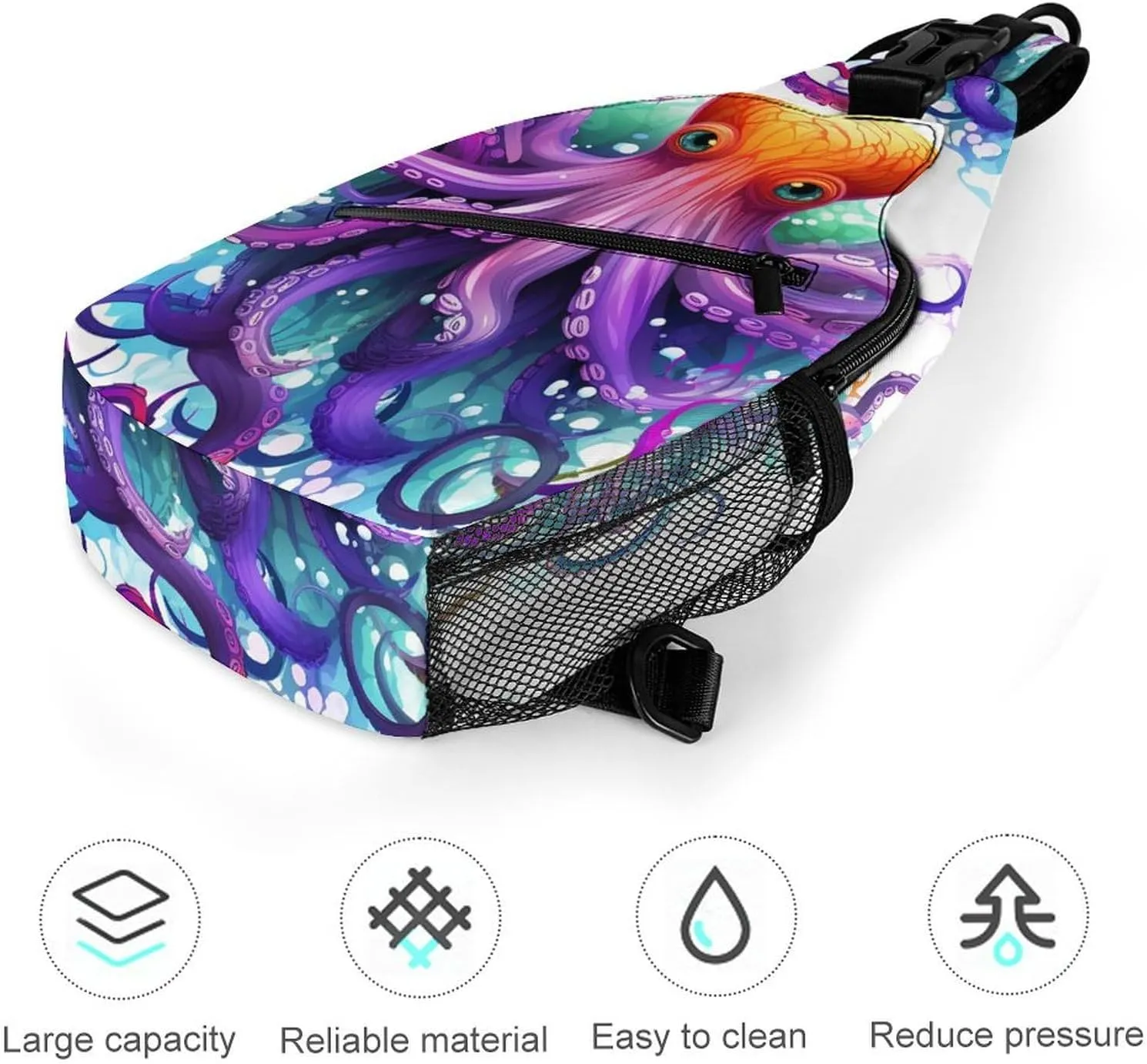Small Sling Chest Bag Crossbody Bag for Men Women,Colorful Octopus Lightweight Gym Daypack for Travel Cycling Hiking