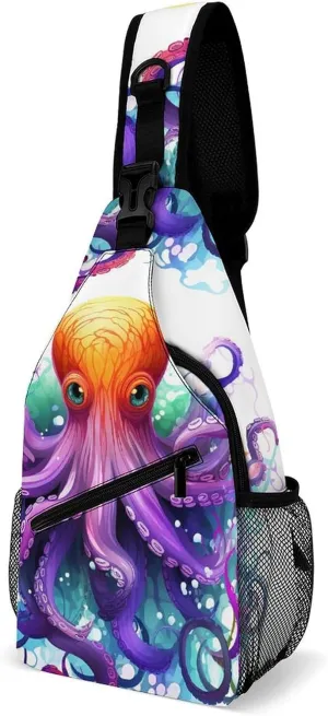 Small Sling Chest Bag Crossbody Bag for Men Women,Colorful Octopus Lightweight Gym Daypack for Travel Cycling Hiking